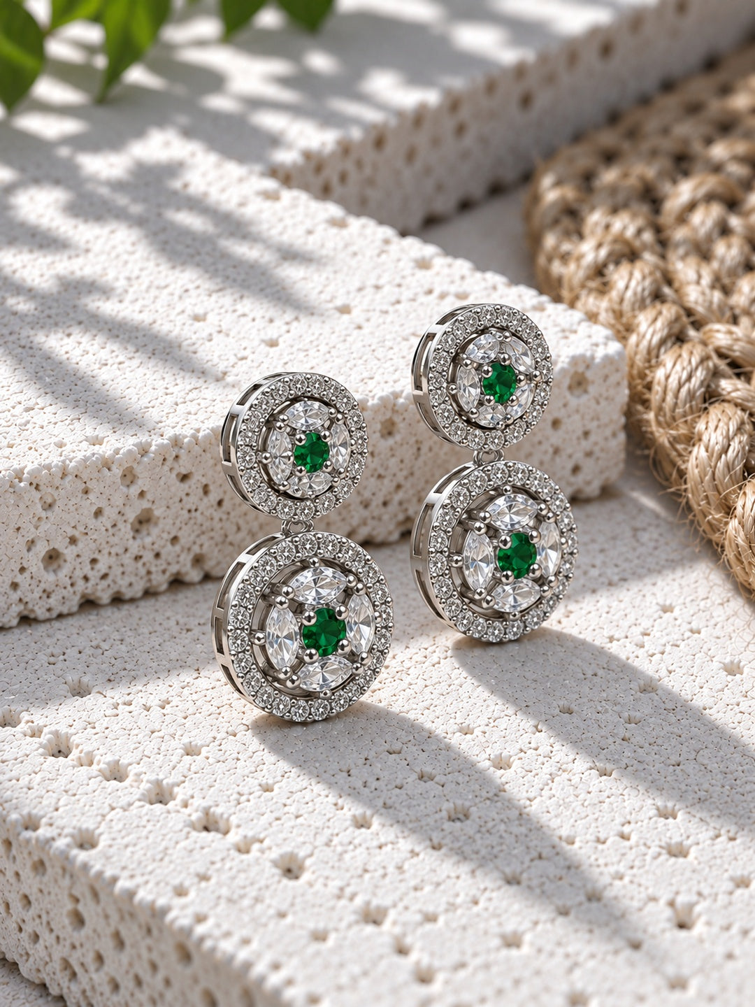 Niska green floral replica double circle drop earrings view 3