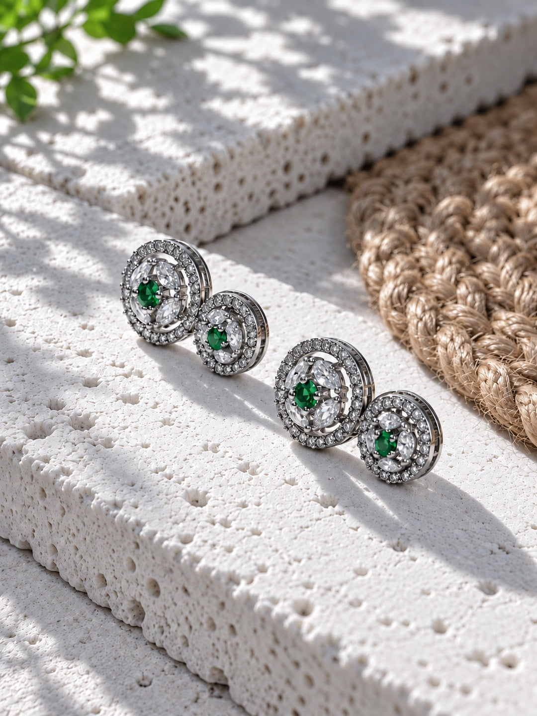 Niska green floral replica double circle drop earrings view 4