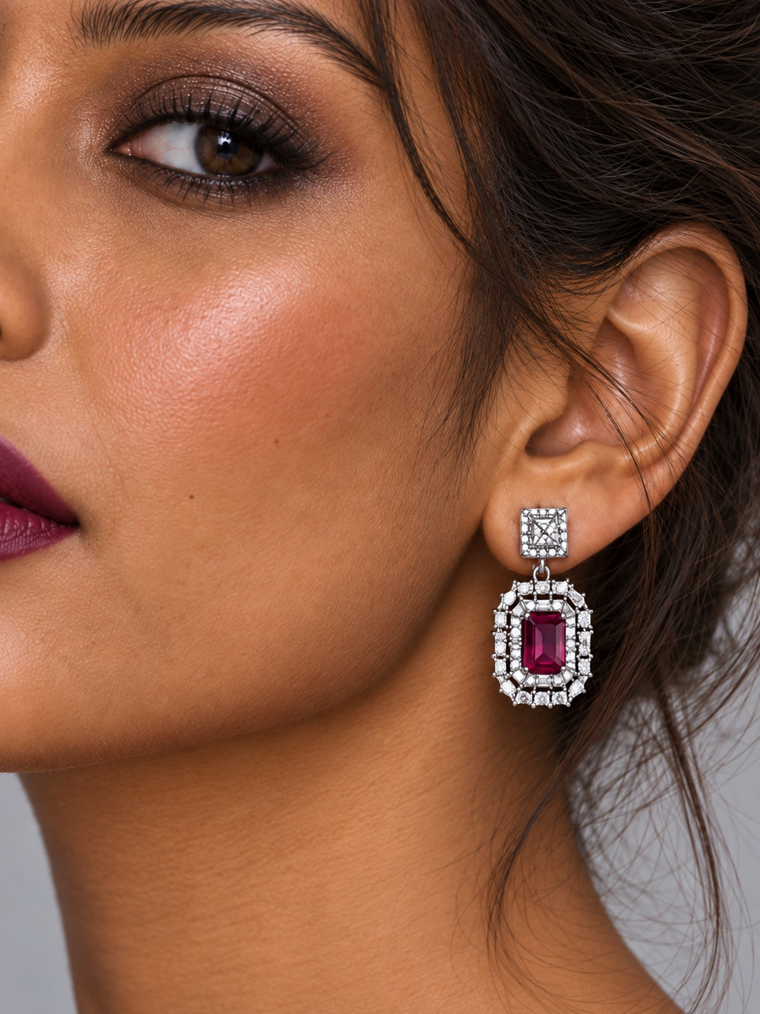Pink AD Stone Silver replica earring on model – Niska ER26N20078