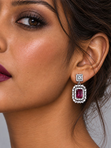 Pink AD Stone Silver replica earring on model – Niska ER26N20078