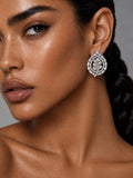 Niska AD Stone Silver Replica leaf teardrop earrings on model