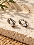 Niska silver replica pearl earrings, textured silver frames, product angle 4