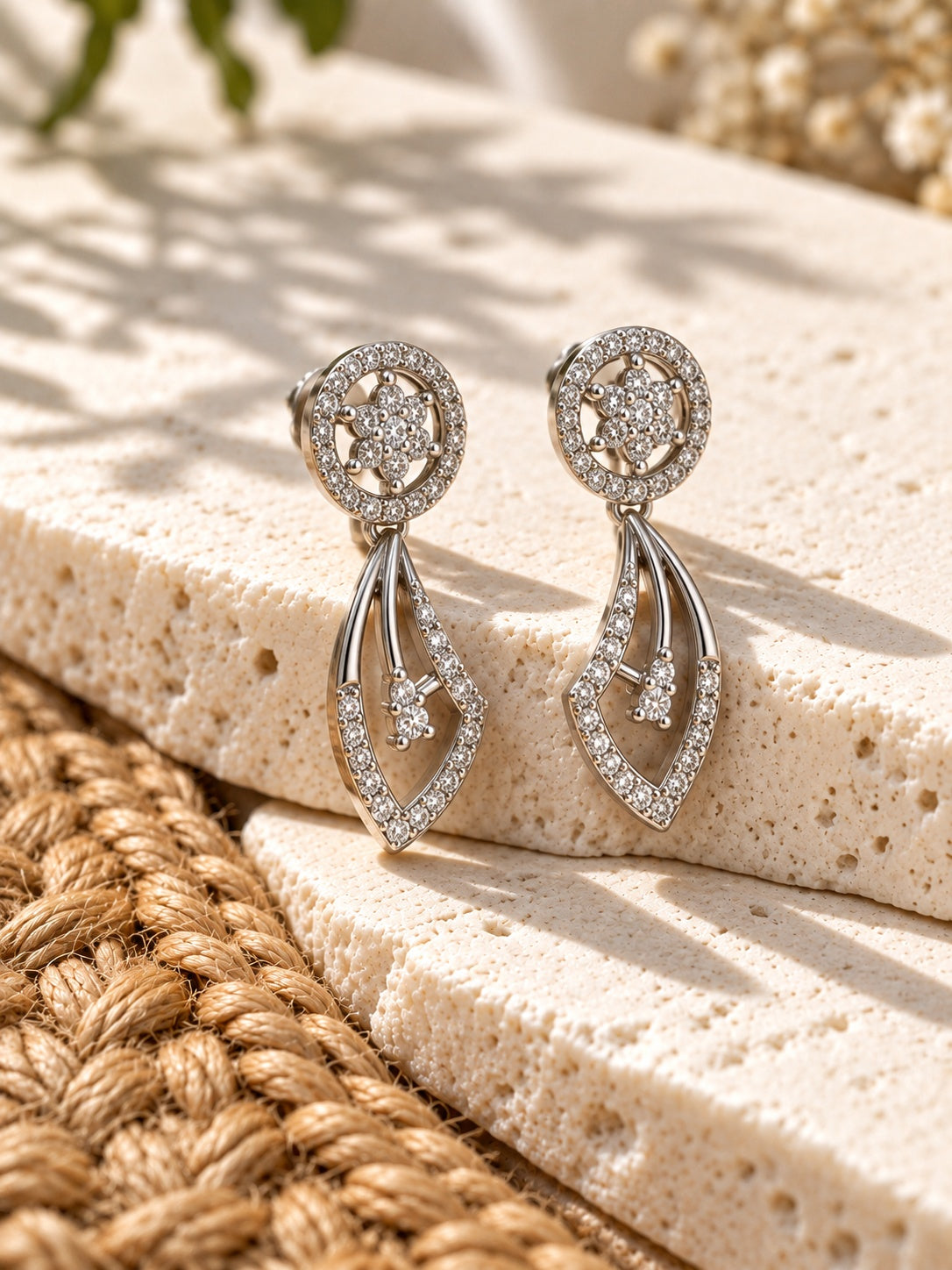 Niska AD Stone Silver Replica Floral Drop Earrings product view 2