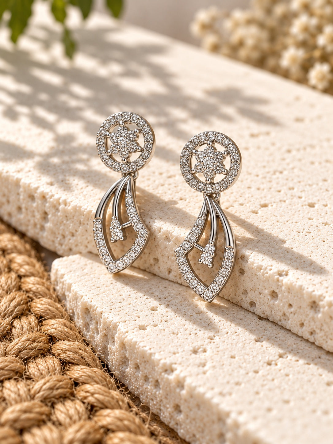 Niska AD Stone Silver Replica Floral Drop Earrings product view 3