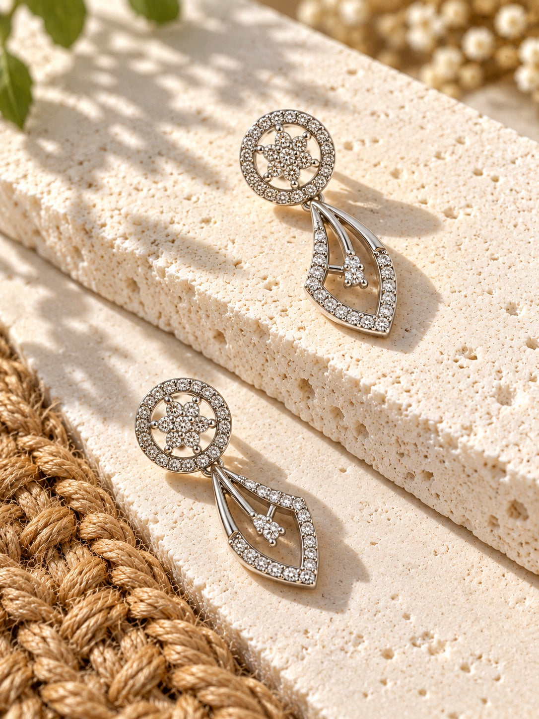 Niska AD Stone Silver Replica Floral Drop Earrings product view 4