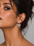 Niska AD Stone Silver Replica Geometric Triangle Earrings worn by model