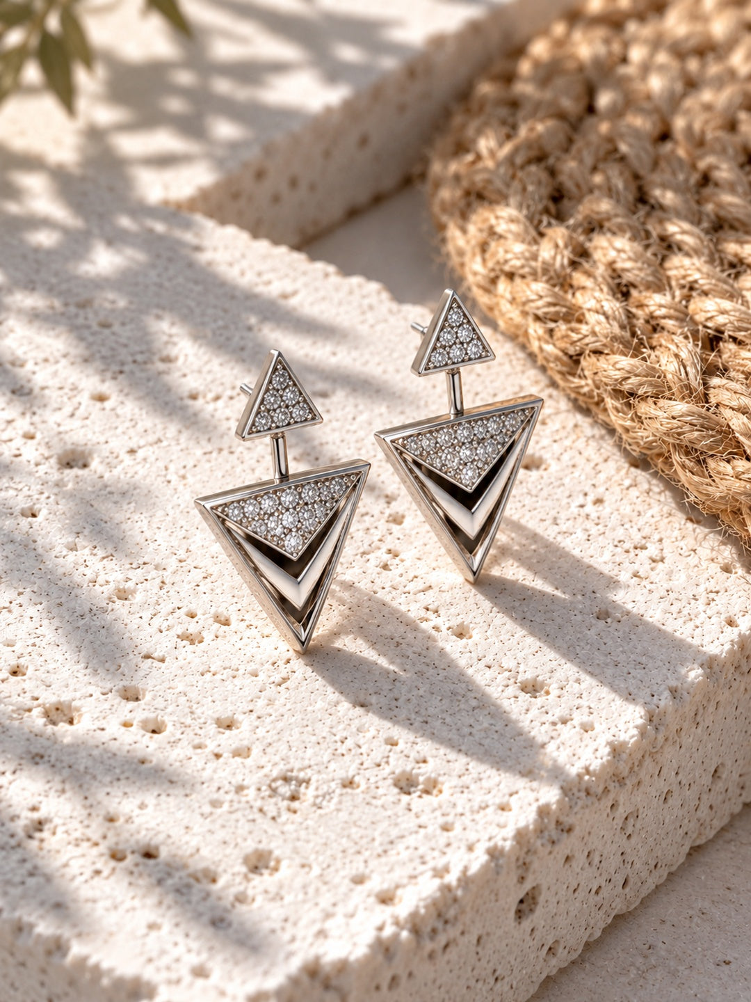 Niska AD Stone Silver Replica Geometric Triangle Earrings worn by model