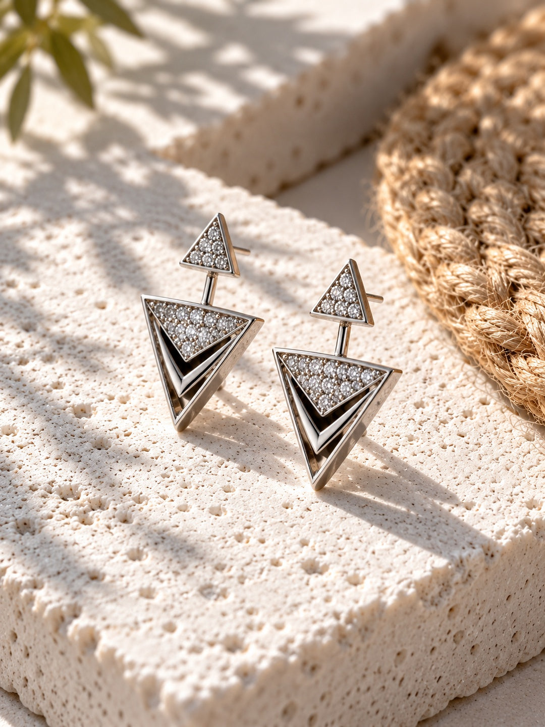 Niska AD Stone Silver Replica Geometric Triangle Earrings product view