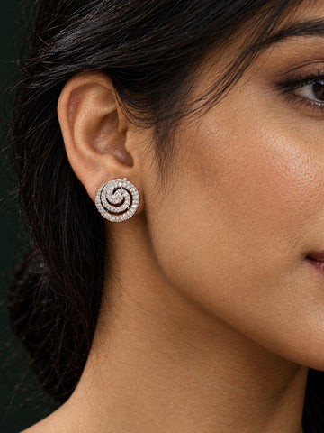 Niska Silver Replica AD Stone Spiral Stud Earrings ER26N20086 worn on model
