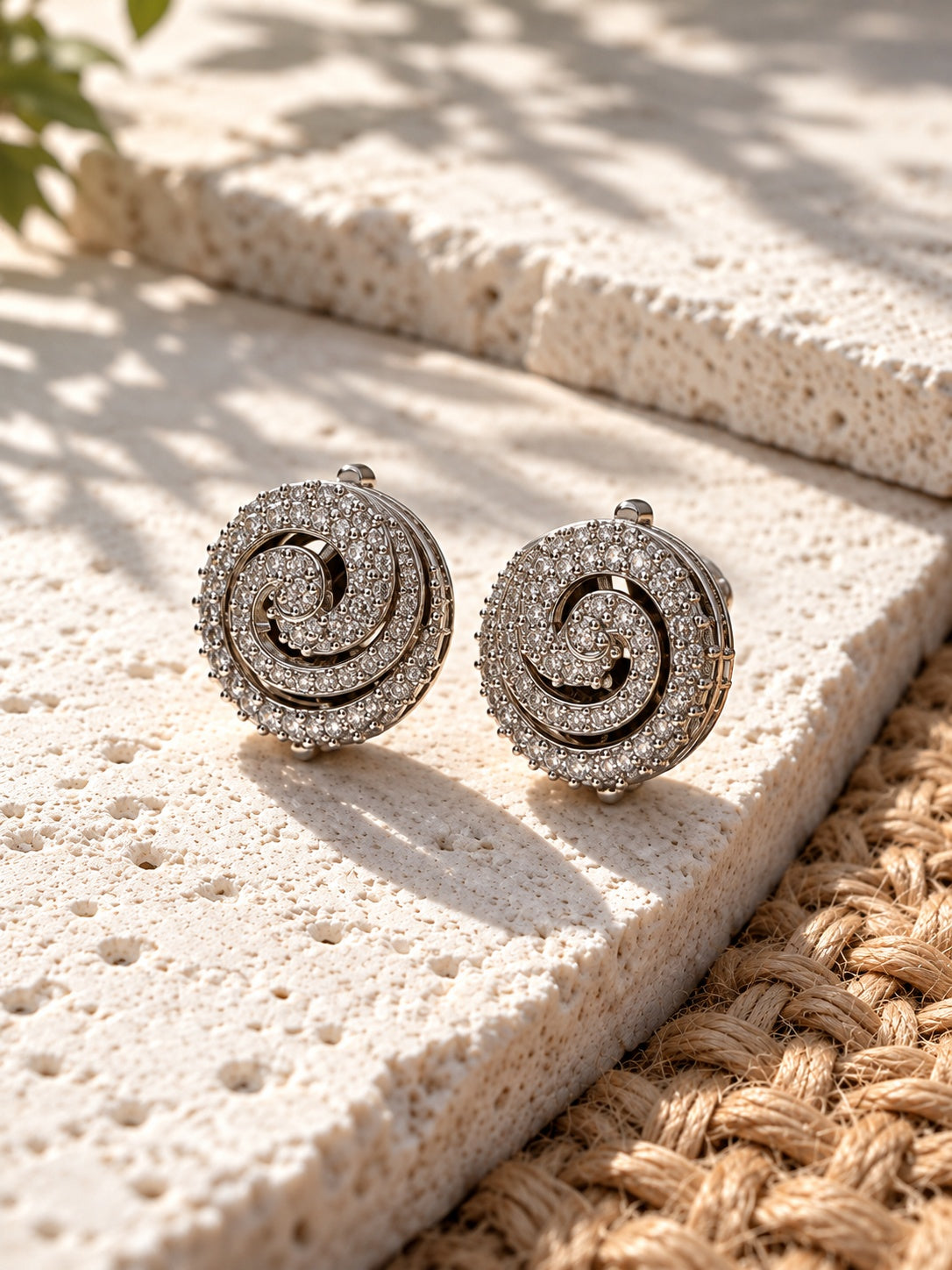 Niska Silver Replica AD Stone Spiral Stud Earrings ER26N20086 worn on model