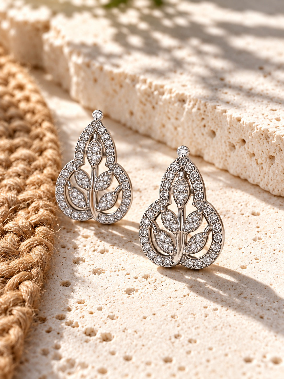 Niska AD Stone Silver Replica leaf design earrings – product view 3