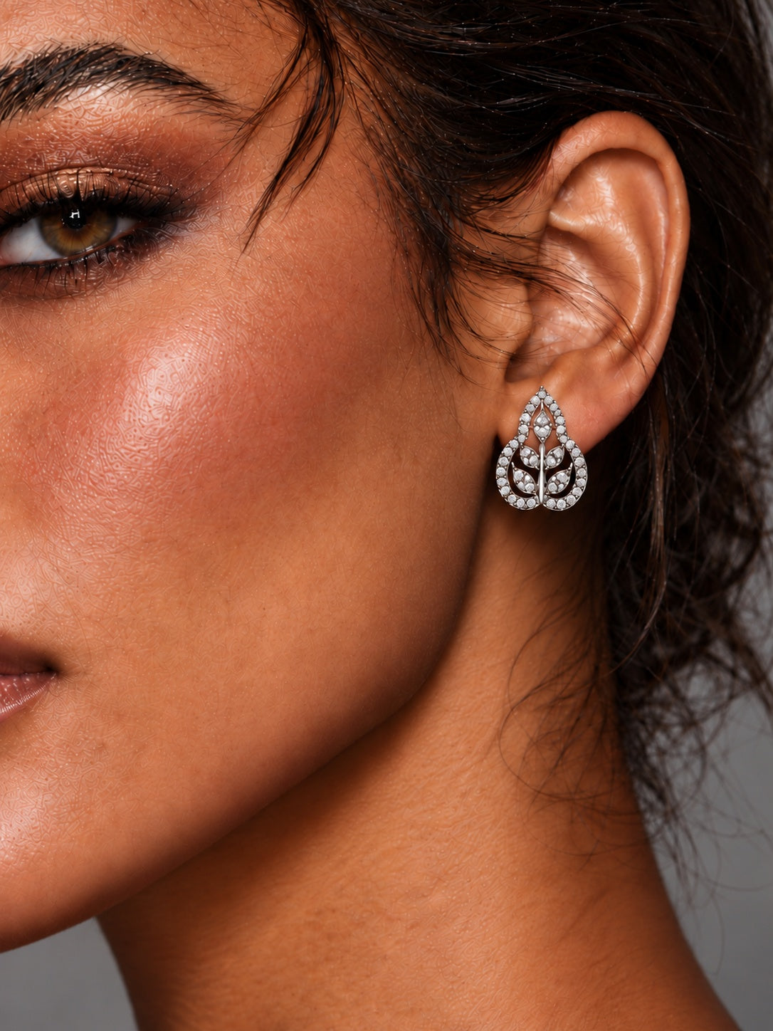 Niska AD Stone Silver Replica botanical earrings worn on ear