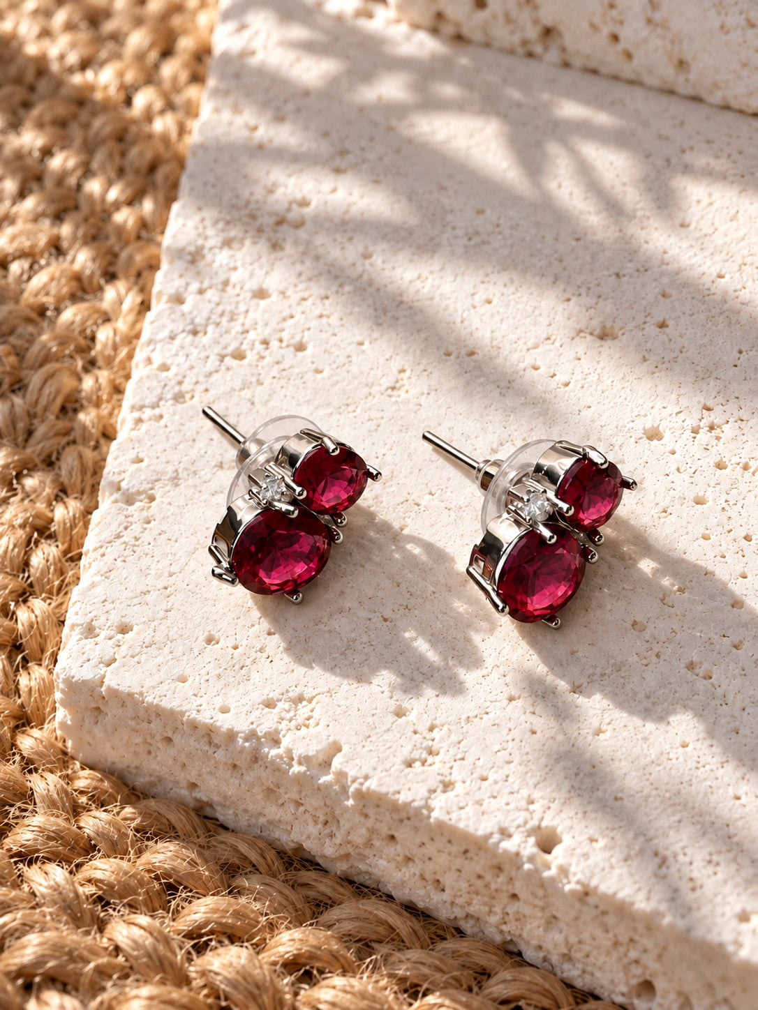 Niska ruby red AD Stone Silver Replica earrings view 5