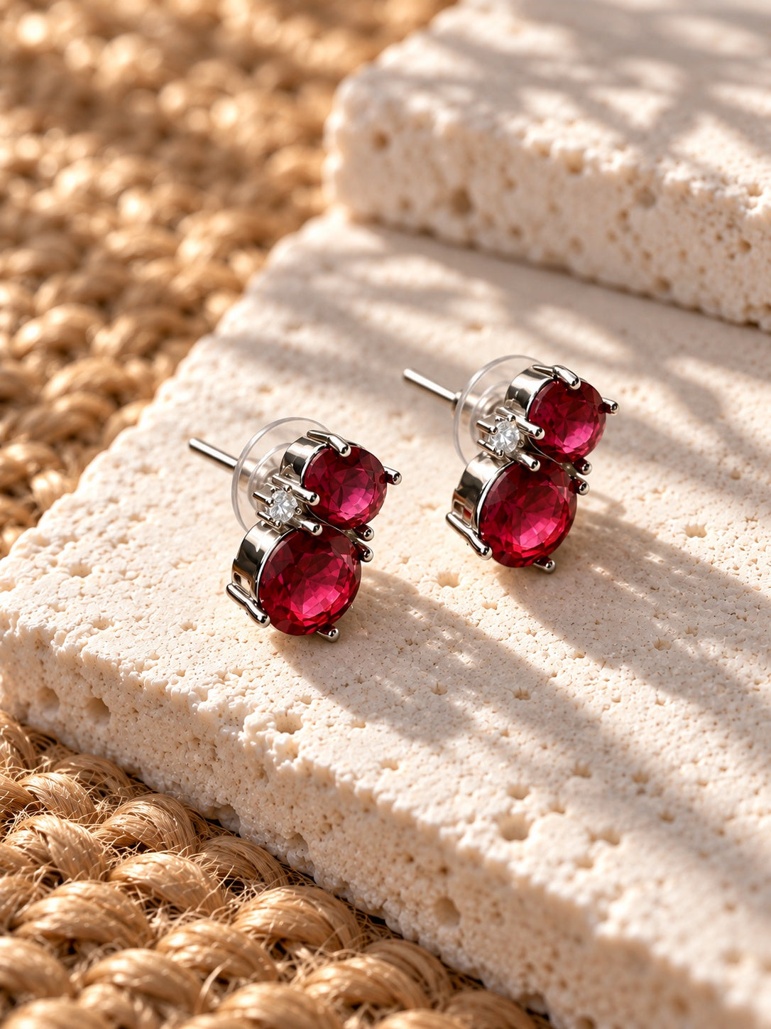Niska ruby red AD Stone Silver Replica earrings view 6