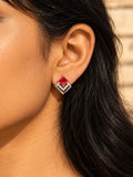 Niska AD Stone Silver Replica red stone hoop earring on model