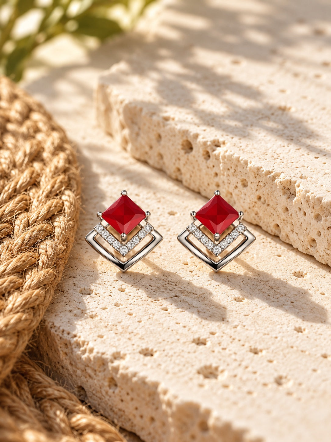 Niska AD Stone Silver Replica red stone hoop earring on model
