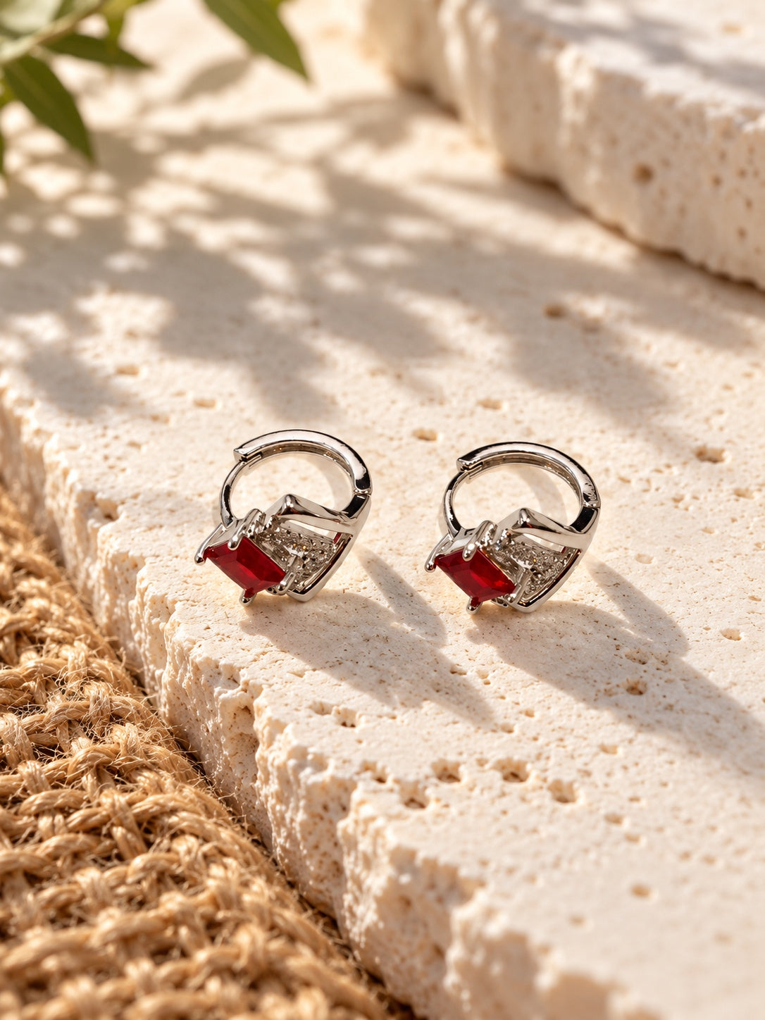 Niska AD Stone Silver Replica red geometric hoop earrings view 12