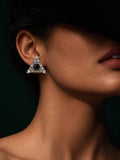 Niska black AD Stone Silver Replica triangular earrings worn on ear