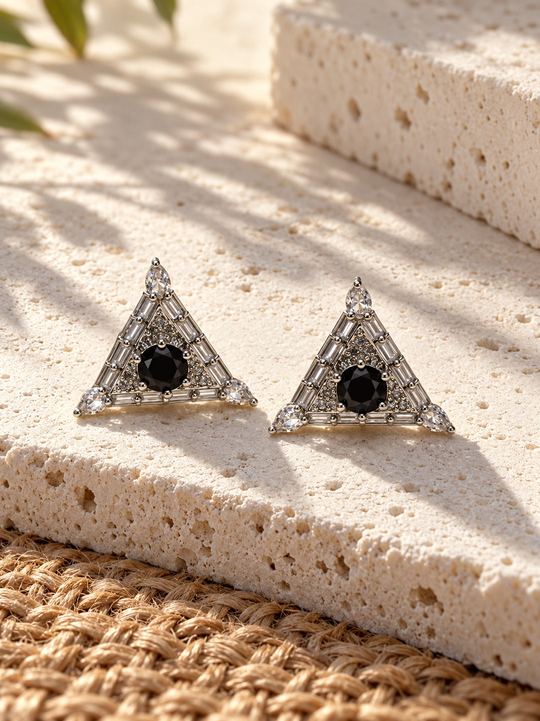 Niska black AD Stone Silver Replica triangular earrings product view 2