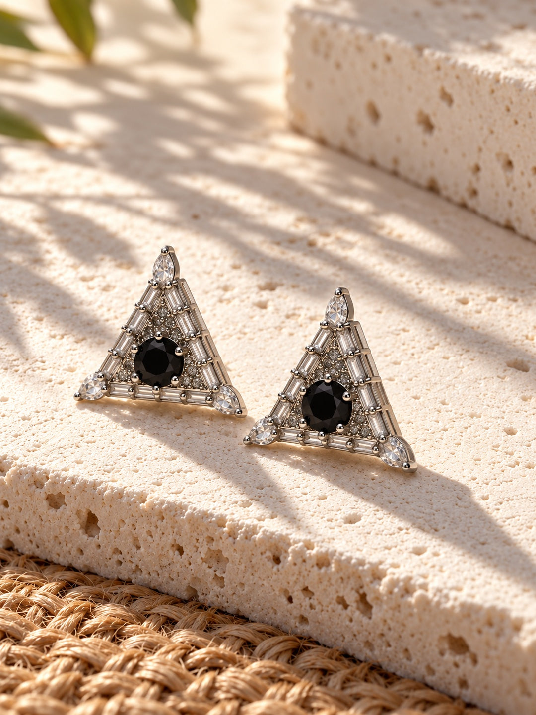 Niska black AD Stone Silver Replica triangular earrings product view 4