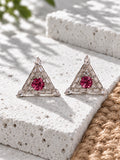 Niska dark pink AD Stone Silver Replica triangle earrings product view 2
