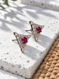 Niska dark pink AD Stone Silver Replica triangle earrings product view 3