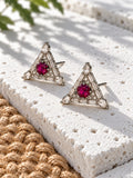 Niska dark pink AD Stone Silver Replica triangle earrings product view 4