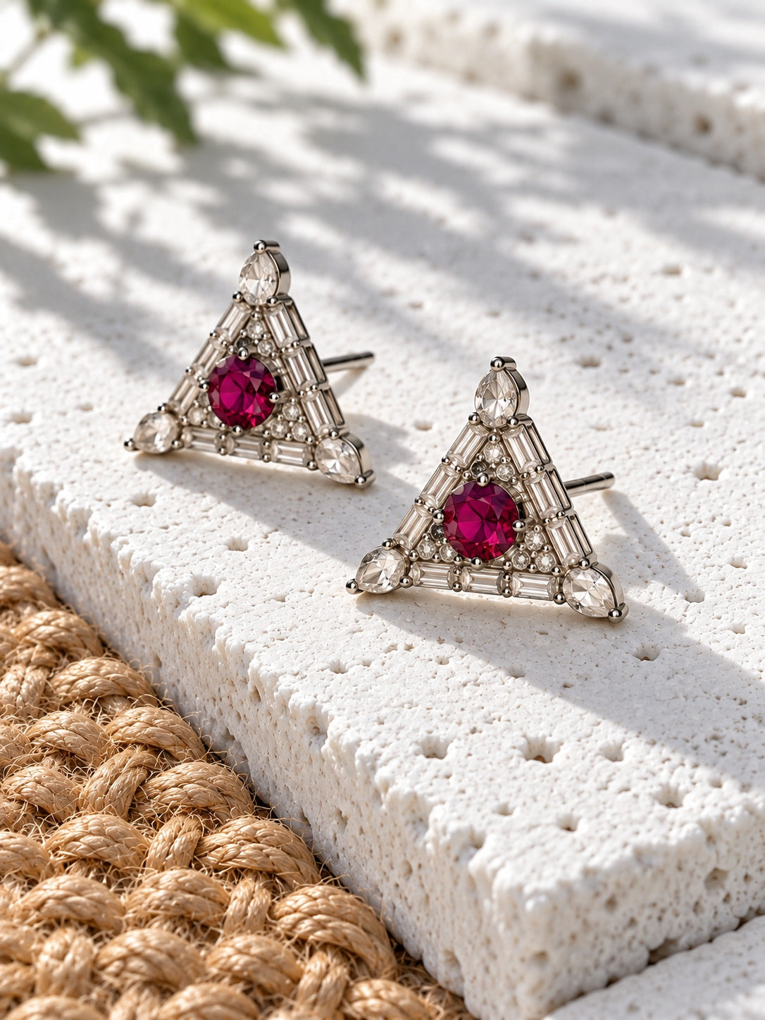 Niska dark pink AD Stone Silver Replica triangle earrings product view 4