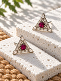 Niska dark pink AD Stone Silver Replica triangle earrings product view 5