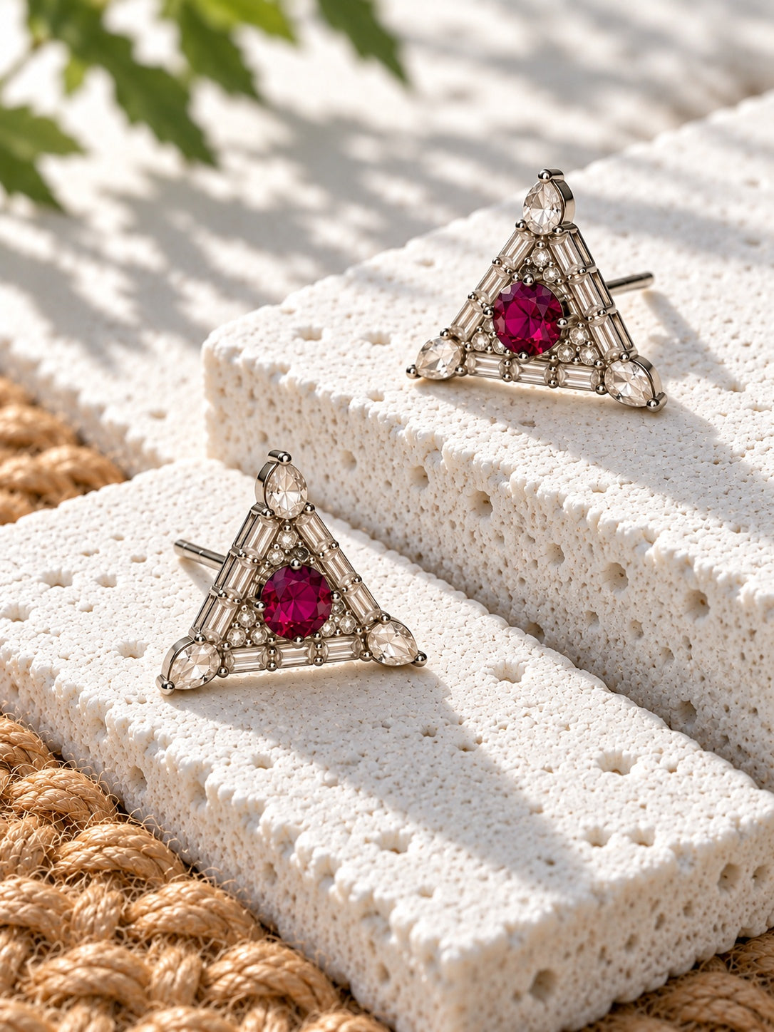 Niska dark pink AD Stone Silver Replica triangle earrings product view 5