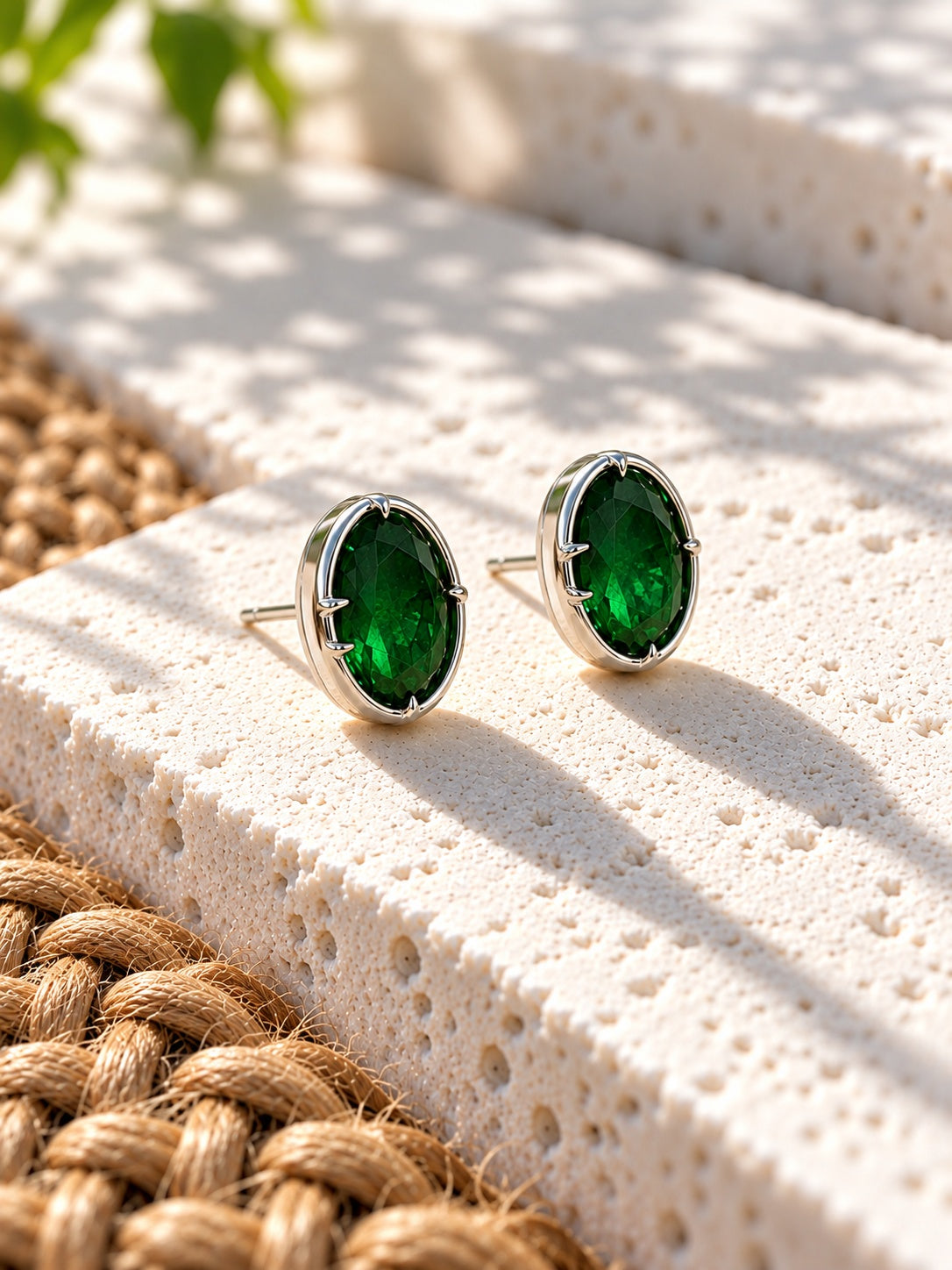 Niska green oval AD Stone Silver replica stud earrings view 4