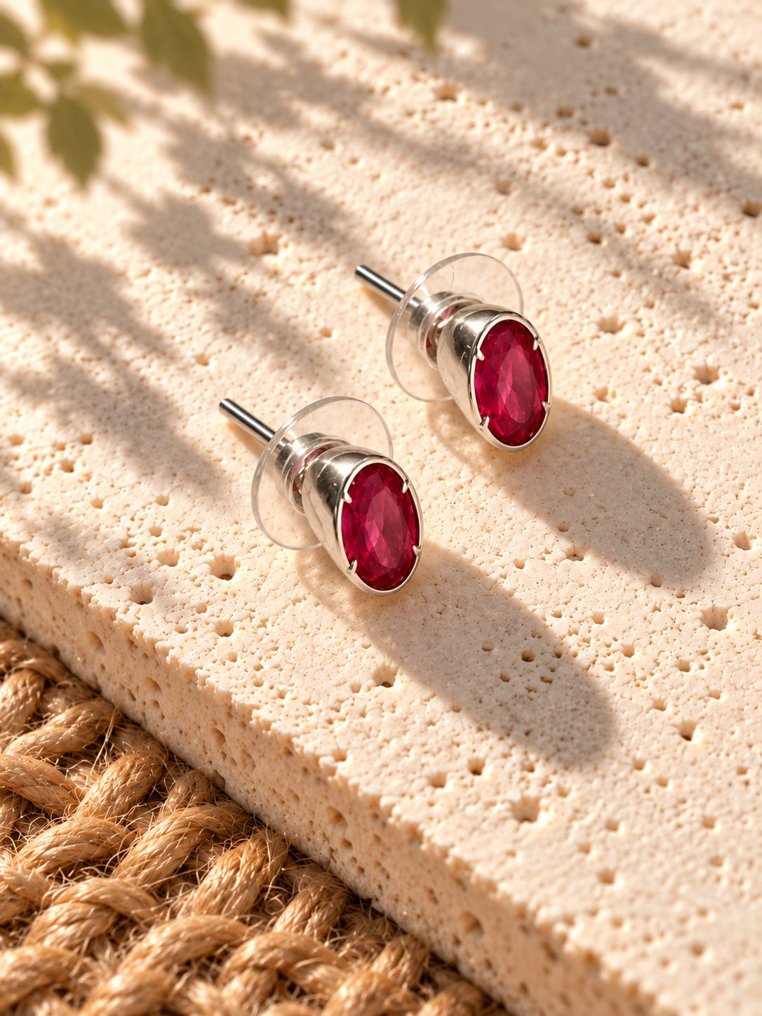 Red oval AD Stone Silver replica earrings - product view 10