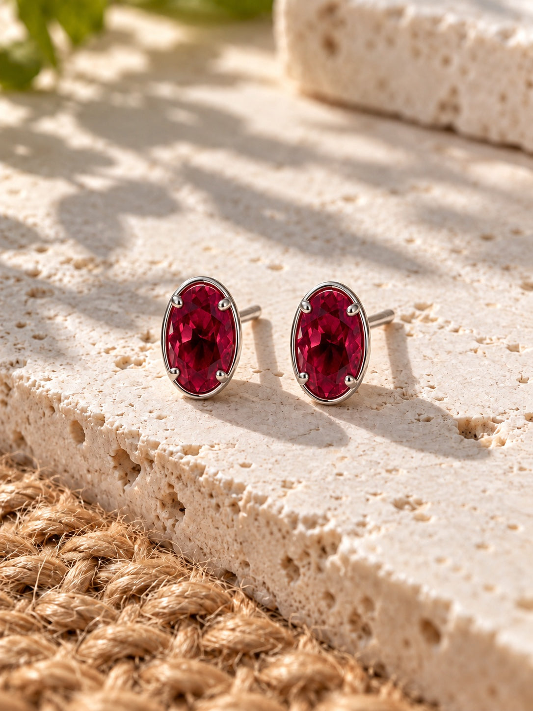 Red oval AD Stone Silver replica earrings - product view 11