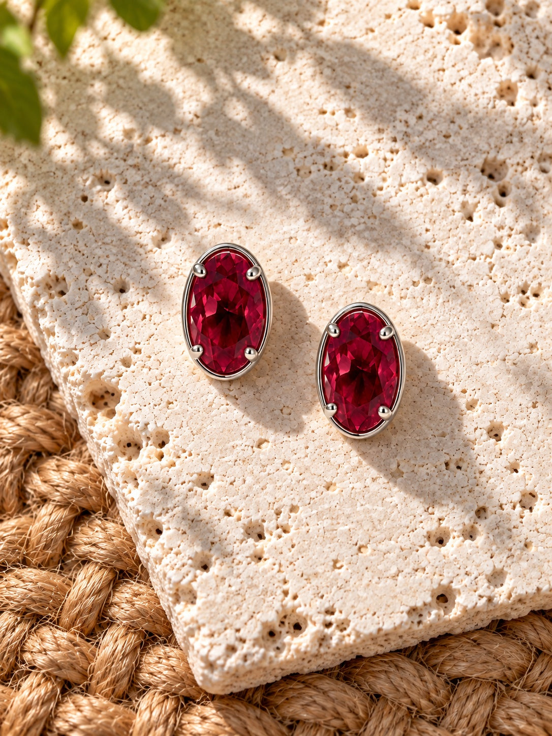 Red oval AD Stone Silver replica earrings - product view 12
