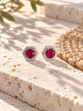 Niska rich pink AD Stone Silver replica hexagonal stud earrings product view