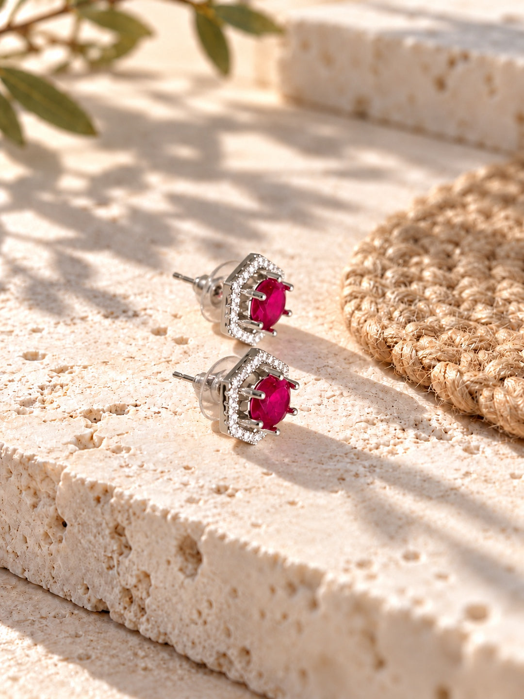 Niska rich pink AD Stone Silver replica hexagonal stud earrings product view