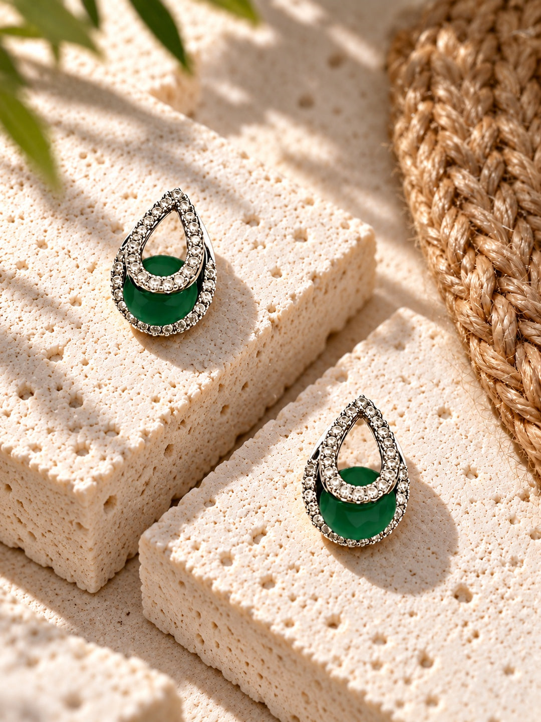 Niska green teardrop AD Stone Silver Replica earrings - view 4