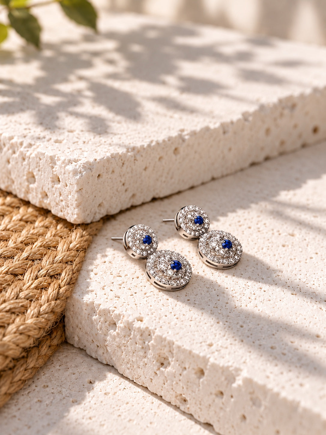 Niska blue AD Stone Silver replica earrings on travertine - view 5