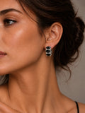 Niska Black AD Stone Silver Replica Hoop Earrings ER26N20106 model close-up