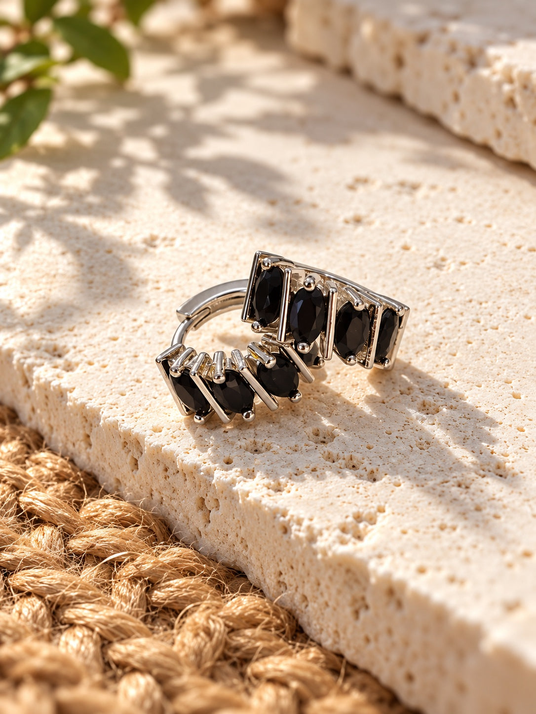 Niska Black AD Stone Silver Replica Hoop Earrings ER26N20106 image 4