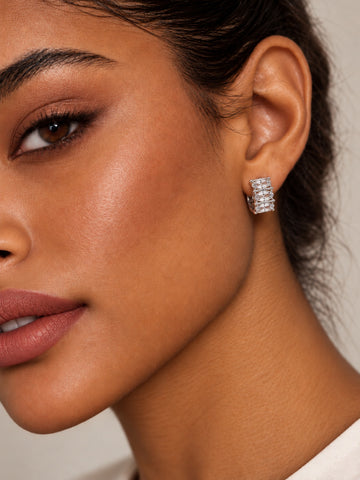 Niska Silver replica AD Stone hoop earring worn by model