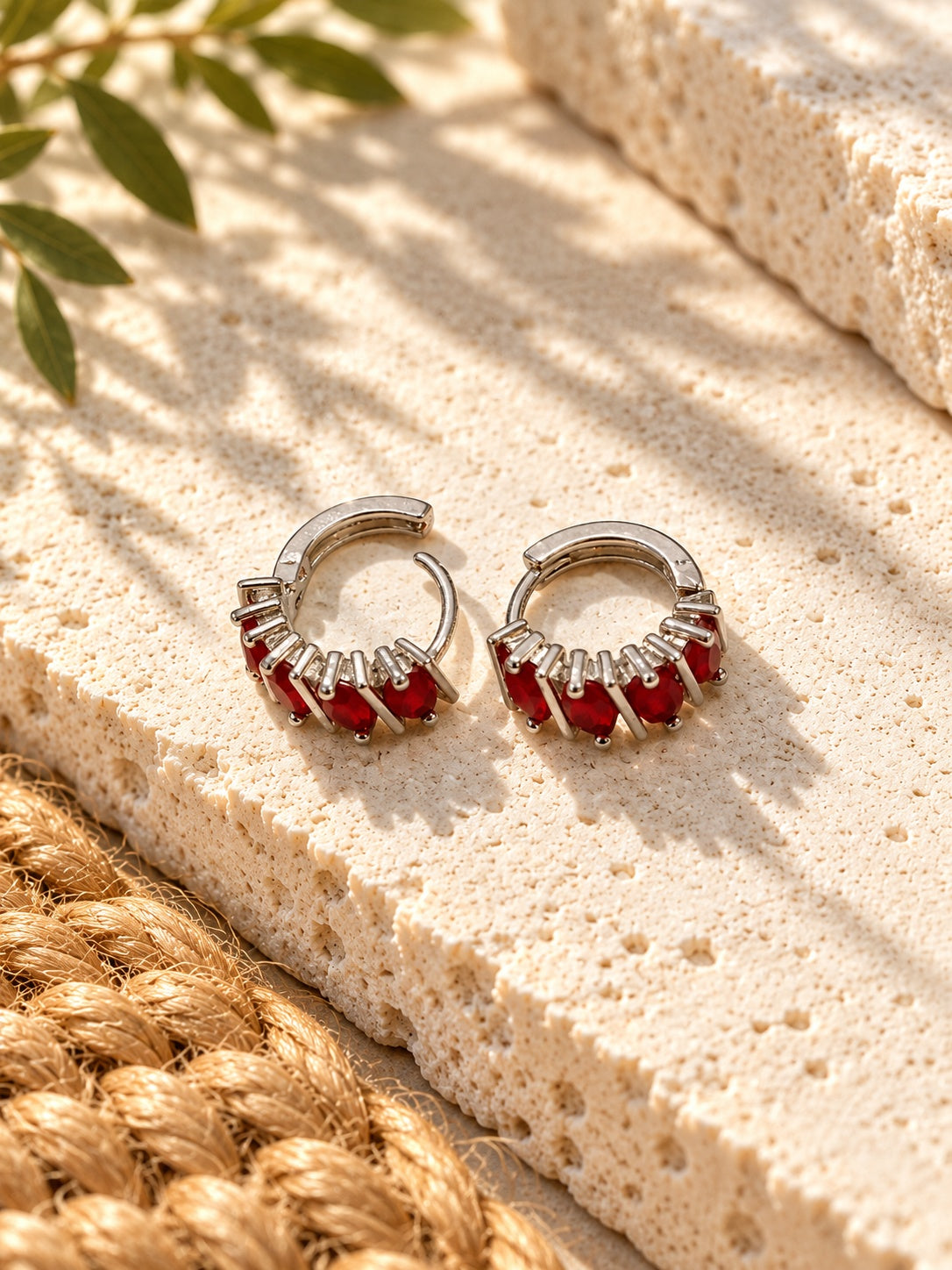 Niska red AD Stone Silver Replica hoop earrings ER26N20110 view 2
