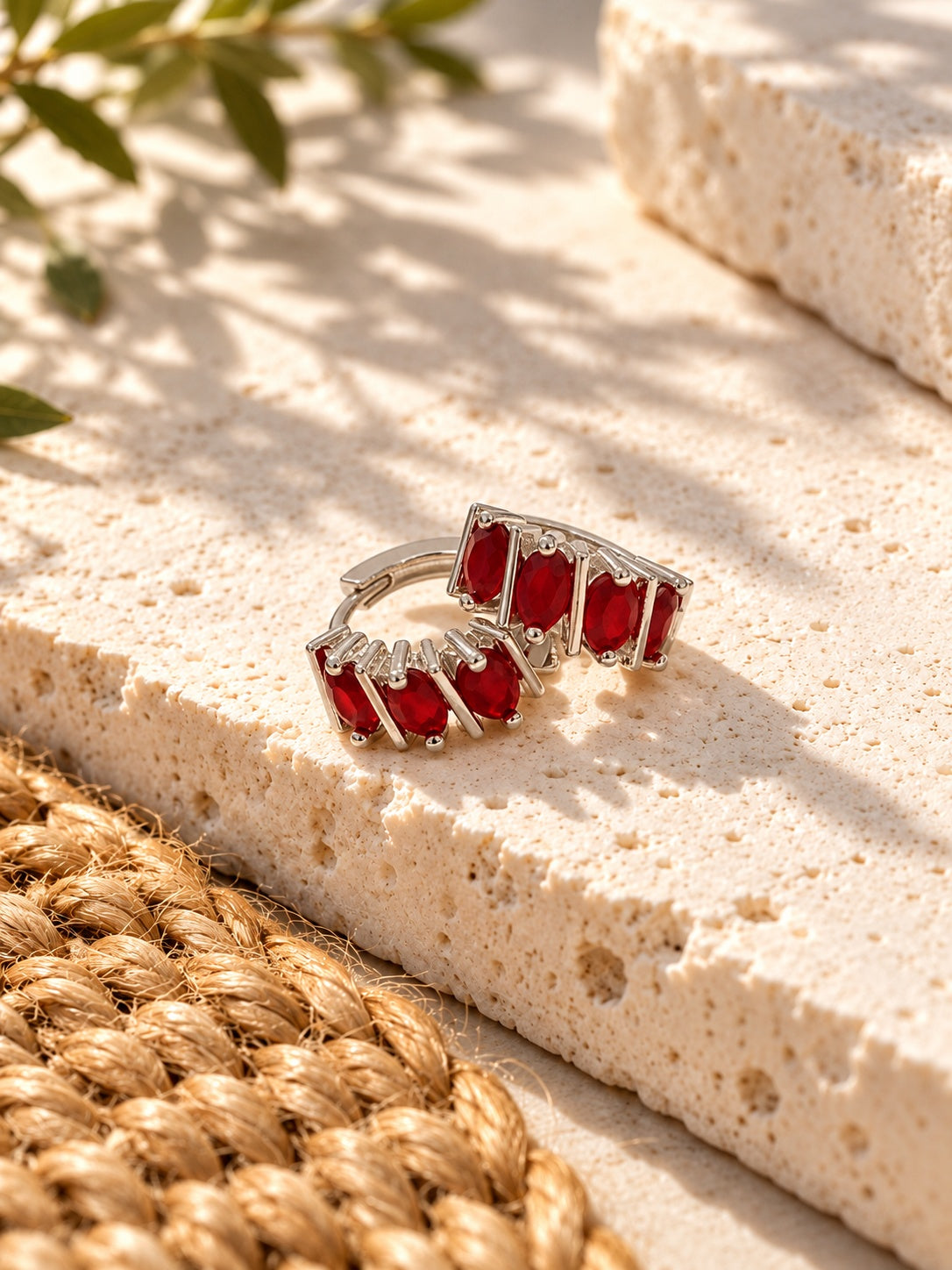 Niska red AD Stone Silver Replica hoop earrings ER26N20110 view 3