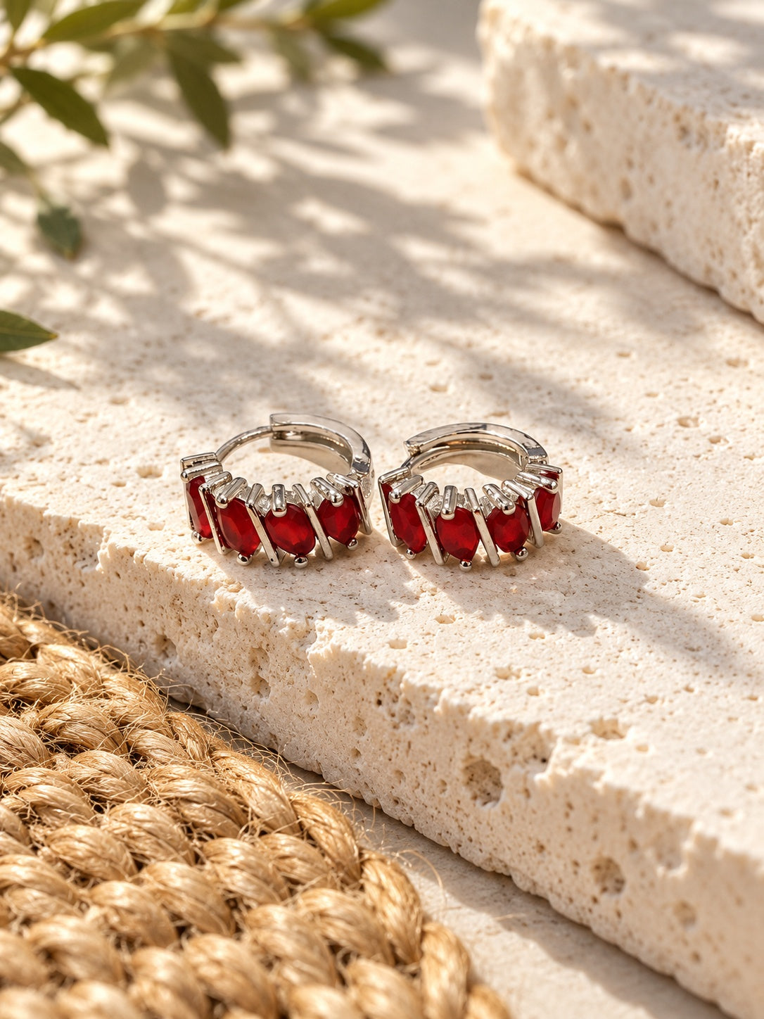 Niska red AD Stone Silver Replica hoop earrings ER26N20110 view 8
