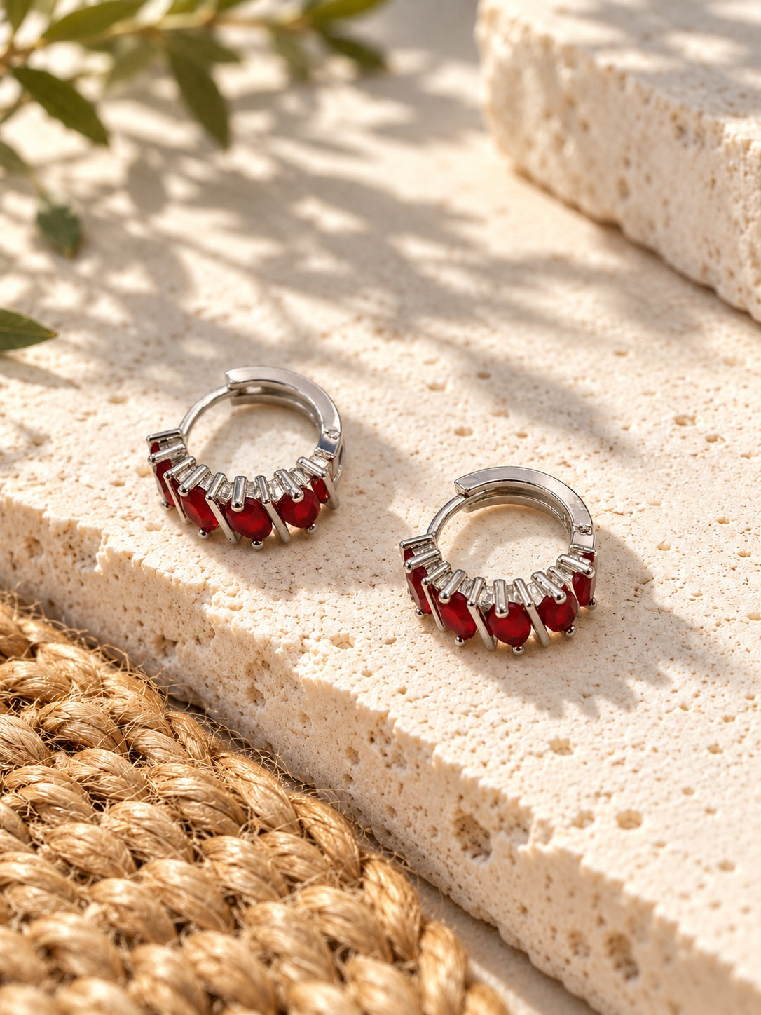 Niska red AD Stone Silver Replica hoop earrings ER26N20110 view 9