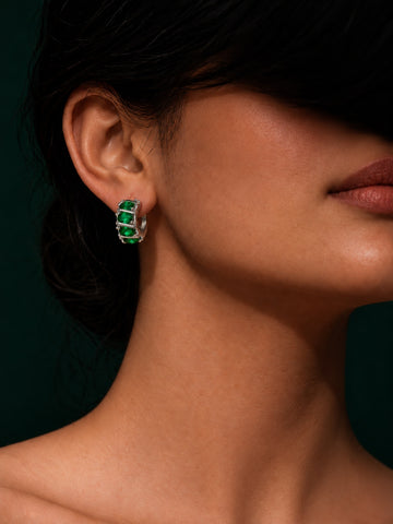 Niska green AD Stone Silver Replica hoop earring on model