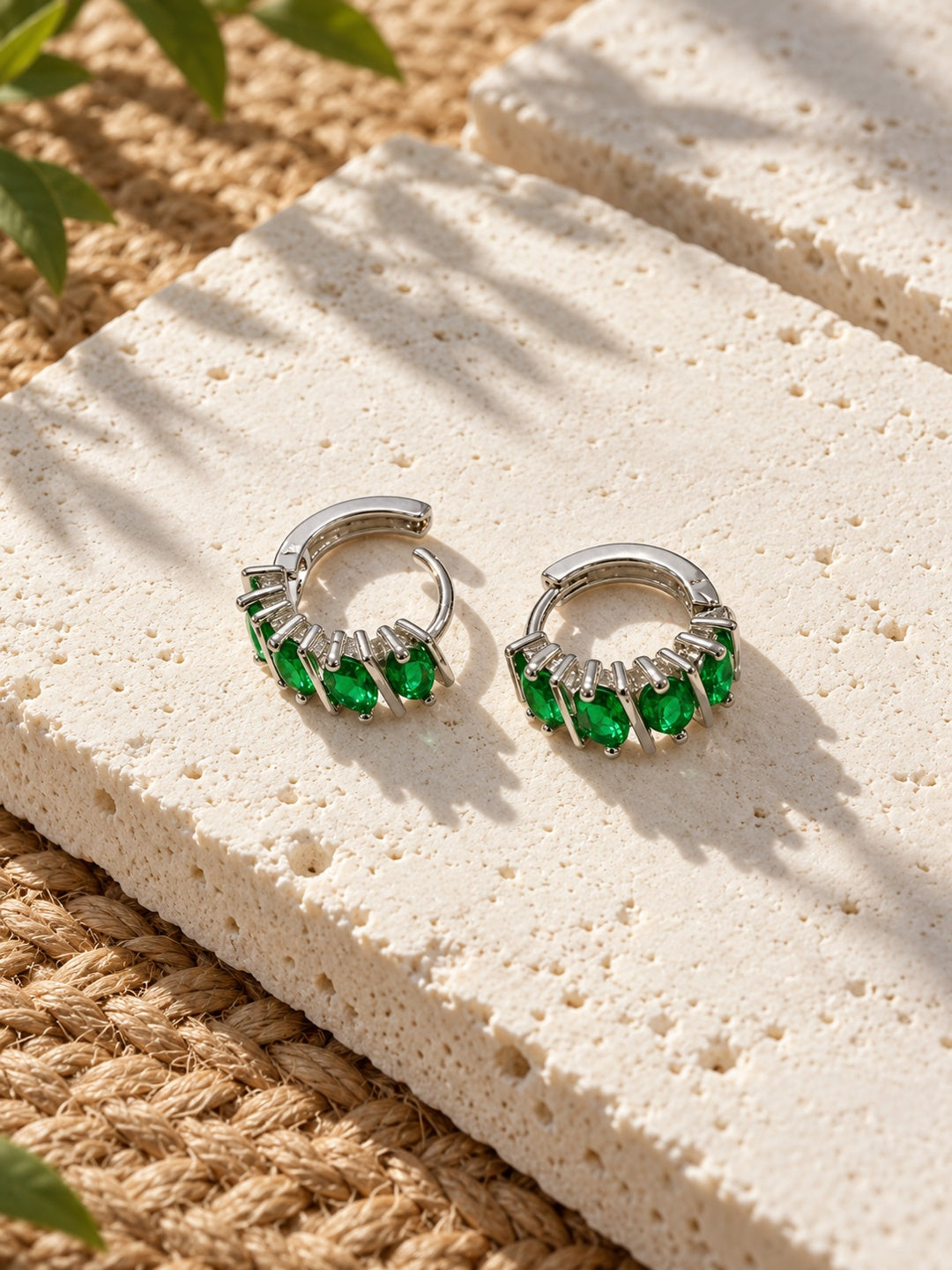 Green AD Stone Silver Replica hoop earrings — Niska ER26N20111
