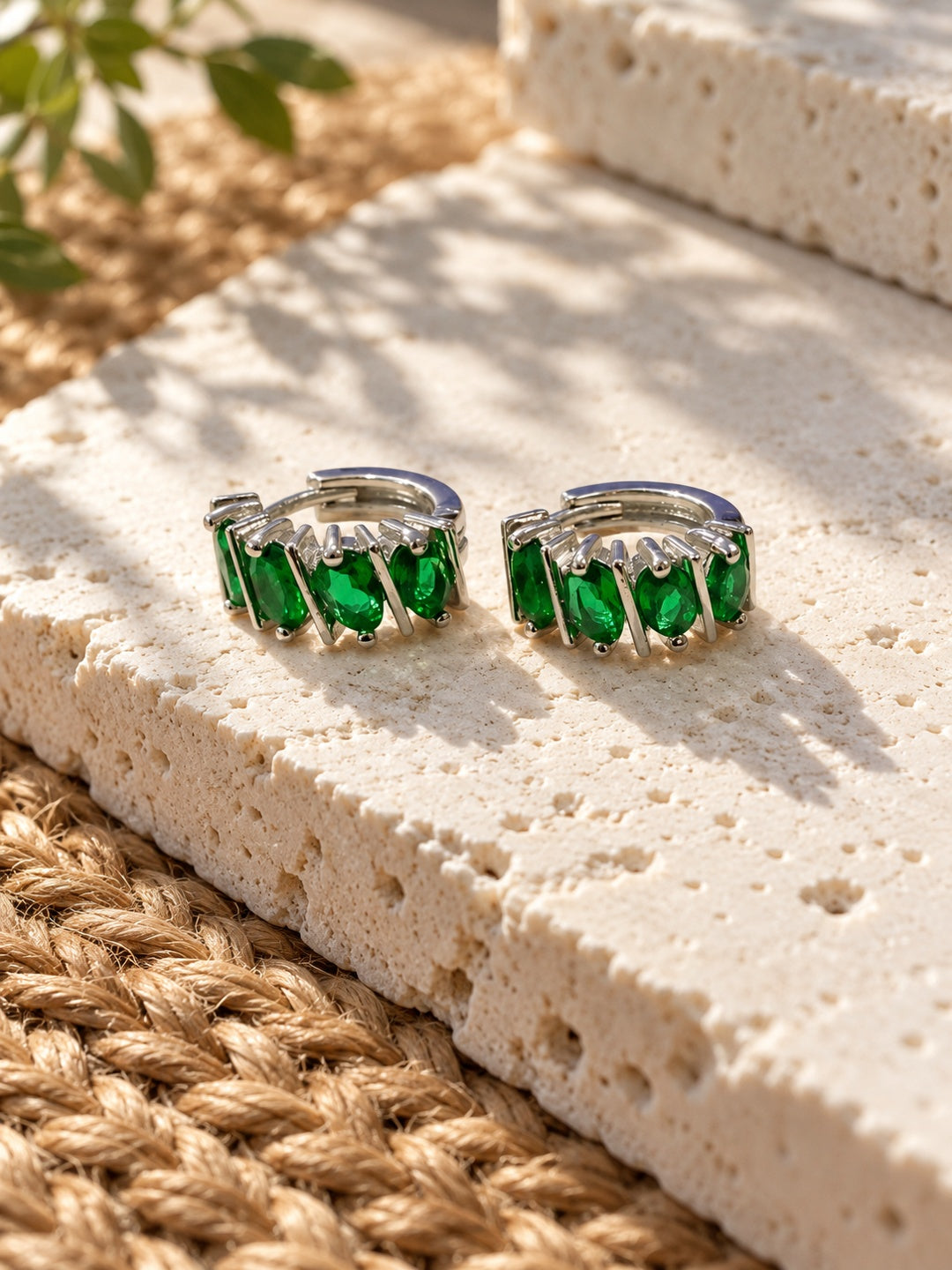 Green AD Stone Silver Replica hoop earrings — Niska ER26N20111