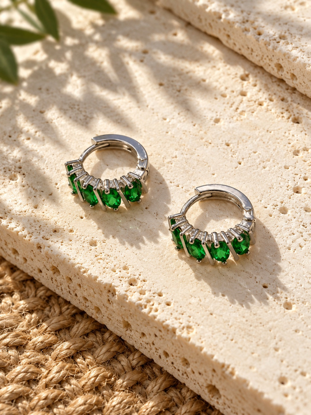 Green AD Stone Silver Replica hoop earrings — Niska ER26N20111