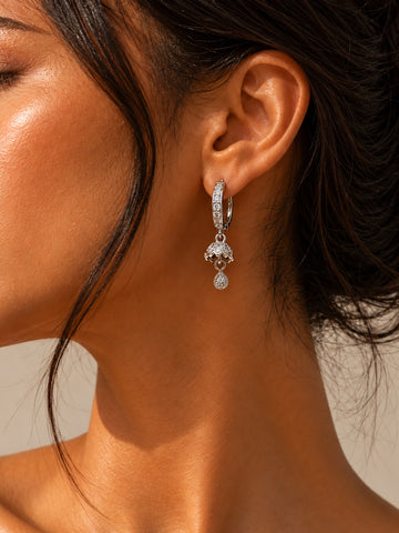 Niska AD Stone Silver Replica Hoop Earrings worn by model